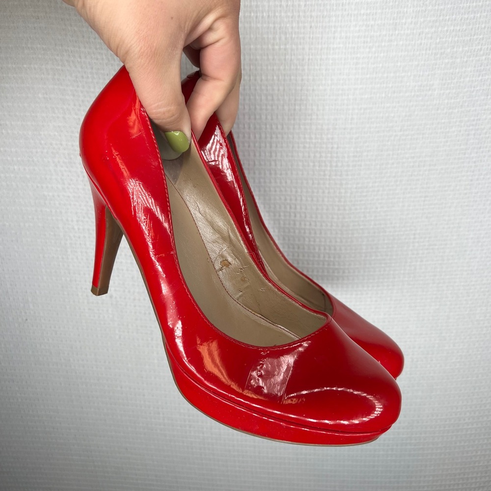 Marc Fisher Womens Red Patent Leather Platform Stiletto Pumps Heels Size 8M